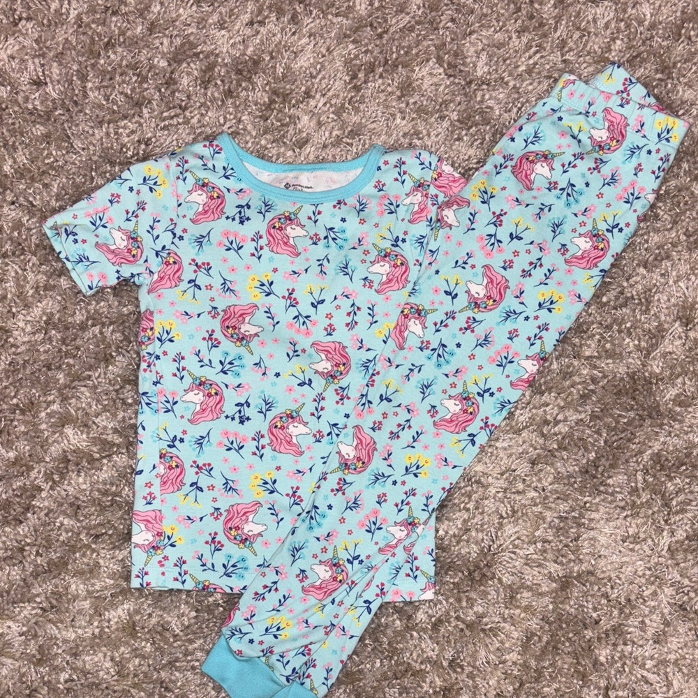 Kids Pajamas with Unicorn Print - Blue and Pink